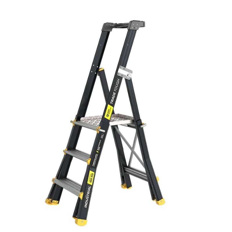 TradeTough AdjustaStep Fibreglass Telescopic Platform Ladder