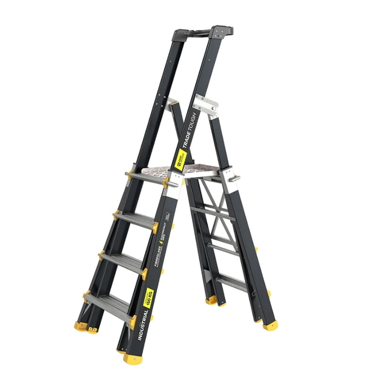 TradeTough AdjustaStep Fibreglass Telescopic Platform Ladder
